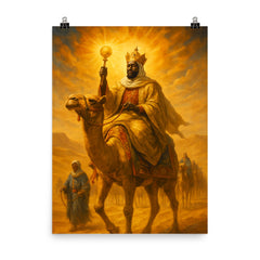 Mansa Musa desert caravan radiance poster on a plain backdrop in size 8"x10".
