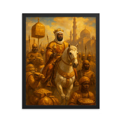 Mansa Musa entering Cairo with golden retinue framed print on a plain backdrop in size 16"x20".