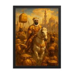 Mansa Musa entering Cairo with golden retinue framed print on a plain backdrop in size 18"x24".