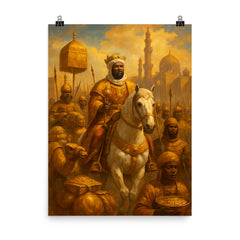 Mansa Musa entering Cairo with golden retinue poster on a plain backdrop in size 8"x10".