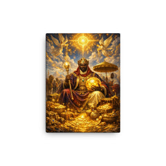 Mansa Musa on pilgrimage with celestial gold canvas print on a plain backdrop in size 12"x16".