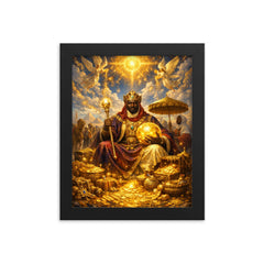 Mansa Musa on pilgrimage with celestial gold framed print on a plain backdrop in size 8"x10".