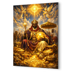 Mansa Musa on pilgrimage with celestial gold metal print mockup
