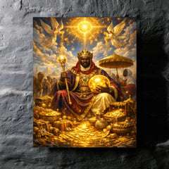 Mansa Musa on pilgrimage with celestial gold metal print mockup
