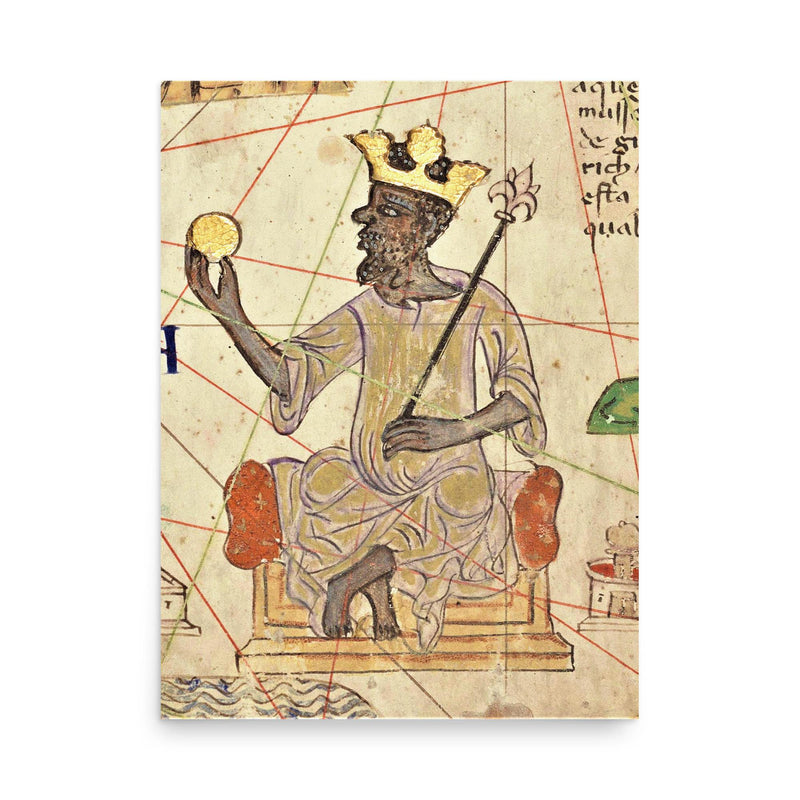 Mansa Musa poster on a plain backdrop in size 18