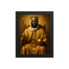Mansa Musa regal portrait framed print on a plain backdrop in size 8"x10".