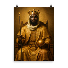 Mansa Musa regal portrait poster on a plain backdrop in size 8"x10".
