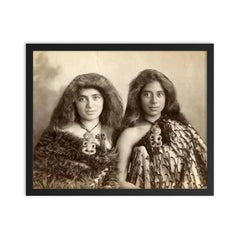 Maori Women from New Zealand, 1902 framed print on a plain backdrop in size 16"x20".