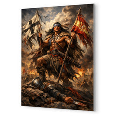 Mapuche warrior Lautaro with captured standards metal print mockup