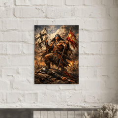 Mapuche warrior Lautaro with captured standards metal print mockup