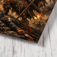 Mapuche warrior Lautaro with captured standards metal print mockup
