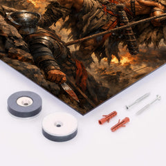 Mapuche warrior Lautaro with captured standards metal print mockup