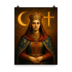Mara Branković between crescent and cross poster on a plain backdrop in size 8"x10".