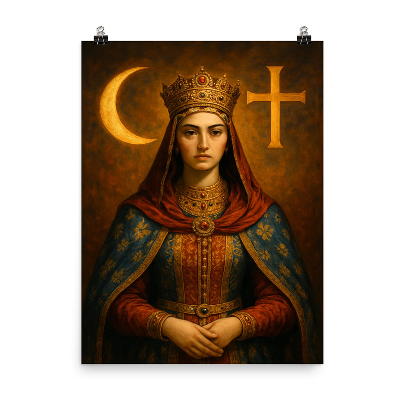 Mara Branković between crescent and cross poster on a plain backdrop in size 8