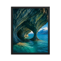 Marble Caves Cuevas de Mármol Chile framed print on a plain backdrop in size 16"x20".