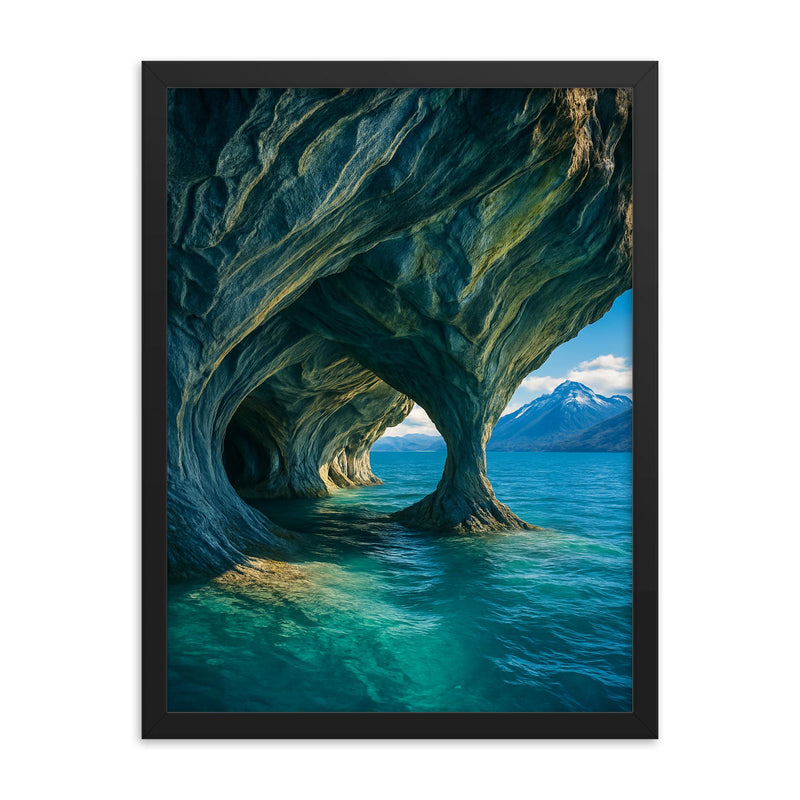 Marble Caves Cuevas de Mármol Chile framed print on a plain backdrop in size 18