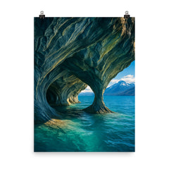 Marble Caves Cuevas de Mármol Chile poster on a plain backdrop in size 8"x10".
