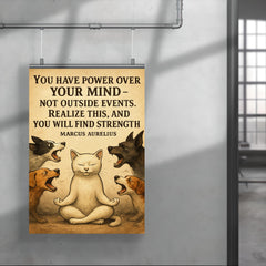 marcus aurelius quote zen cat calm mind amid barking poster 4