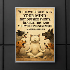 marcus aurelius quote zen cat calm mind amid barking poster 5