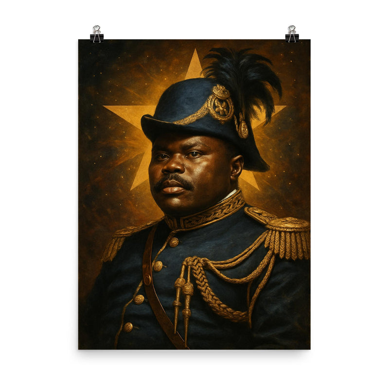 Marcus Garvey black star grandeur portrait poster on a plain backdrop in size 8