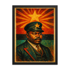 Marcus Garvey black star vision portrait framed print on a plain backdrop in size 18"x24".