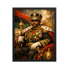 Marcus Garvey in imperial uniform grandeur framed print on a plain backdrop in size 16"x20".