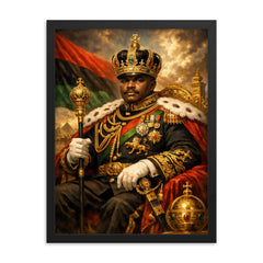 Marcus Garvey in imperial uniform grandeur framed print on a plain backdrop in size 18"x24".