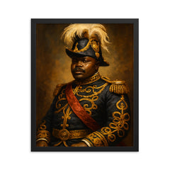 Marcus Garvey in plumed ceremonial regalia framed print on a plain backdrop in size 16"x20".
