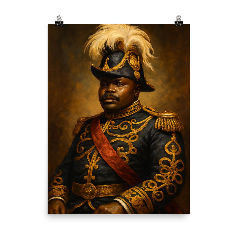 Marcus Garvey in plumed ceremonial regalia poster on a plain backdrop in size 8