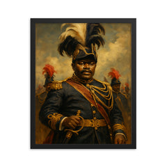 Marcus Garvey in plumed procession grandeur framed print on a plain backdrop in size 16"x20".
