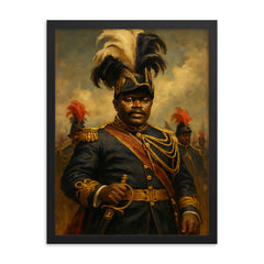 Marcus Garvey in plumed procession grandeur framed print on a plain backdrop in size 18"x24".