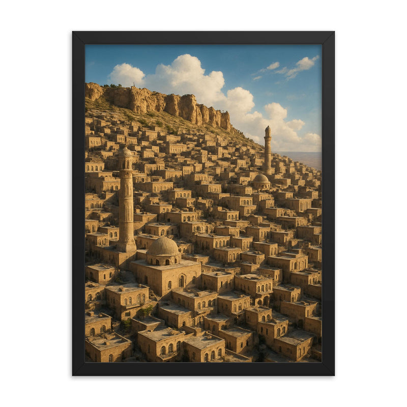 Mardin Old City Turkey framed print on a plain backdrop in size 18