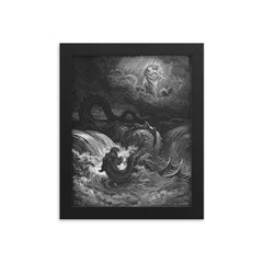 Marduk Slaying Tiamat by Gustave Doré framed print on a plain backdrop in size 8"x10".