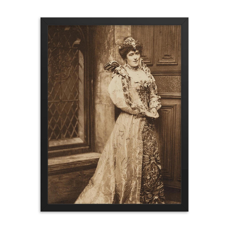 Margaret Greville framed print on a plain backdrop in size 18