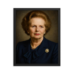Margaret Thatcher portrait framed print on a plain backdrop in size 16"x20".