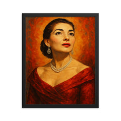 Maria Callas framed print on a plain backdrop in size 16"x20".
