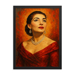 Maria Callas framed print on a plain backdrop in size 18"x24".