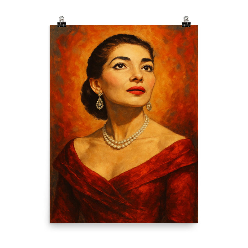 Maria Callas poster on a plain backdrop in size 8