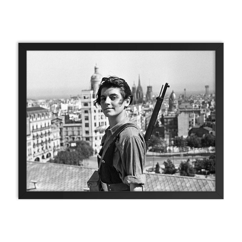 Maria Ginesta in Barcelona During the Spanish Civil War framed print on a plain backdrop in size 18
