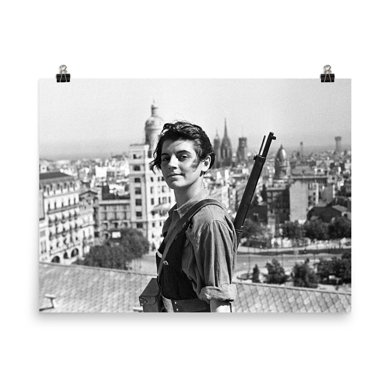 Maria Ginesta in Barcelona During the Spanish Civil War poster on a plain backdrop in size 8