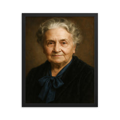 Maria Montessori portrait framed print on a plain backdrop in size 16"x20".