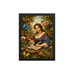 Maria Sibylla Merian among Surinam insects framed print on a plain backdrop in size 12"x16".
