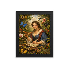 Maria Sibylla Merian among Surinam insects framed print on a plain backdrop in size 8"x10".