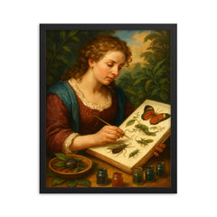 Maria Sibylla Merian painting Surinam insects framed print on a plain backdrop in size 16"x20".