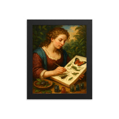 Maria Sibylla Merian painting Surinam insects framed print on a plain backdrop in size 8"x10".