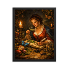 Maria Sibylla Merian studying Surinam insects by candlelight framed print on a plain backdrop in size 16"x20".