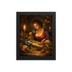 Maria Sibylla Merian studying Surinam insects by candlelight framed print on a plain backdrop in size 8"x10".