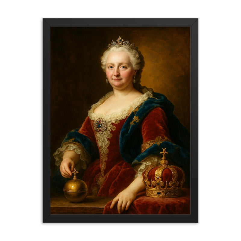 Maria Theresa framed print on a plain backdrop in size 18
