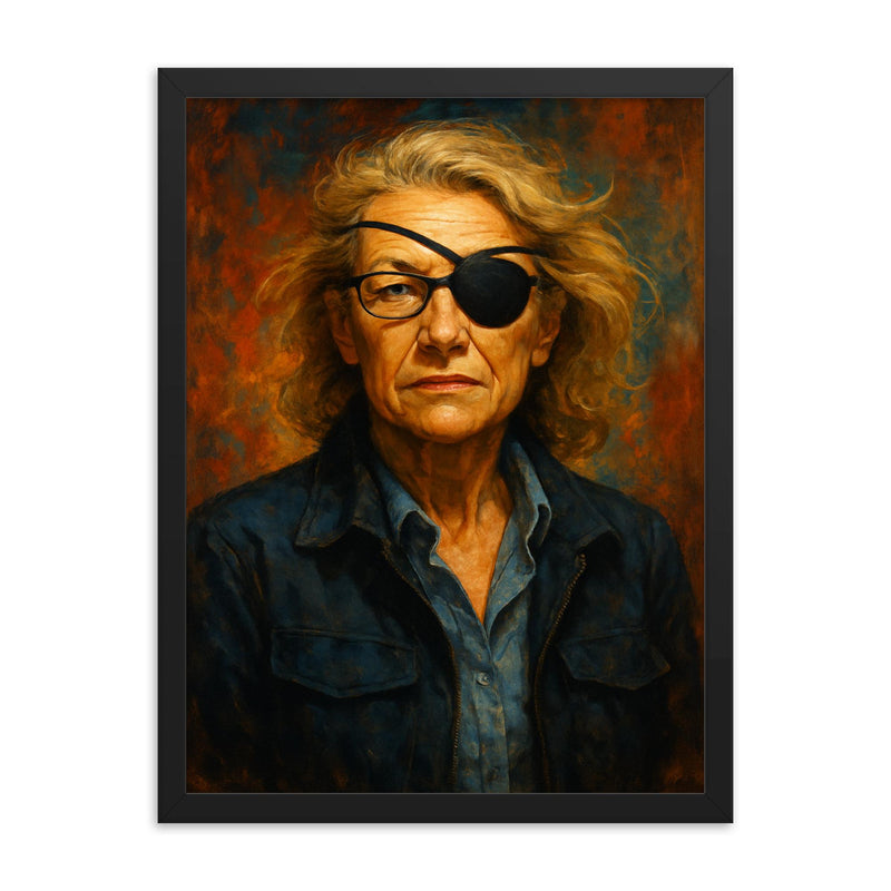 Marie Colvin framed print on a plain backdrop in size 18