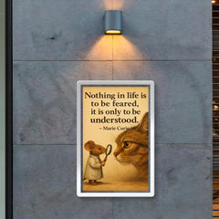 marie curie quote brave mouse studying large cat nothing in life to be feared only understood poster 2
